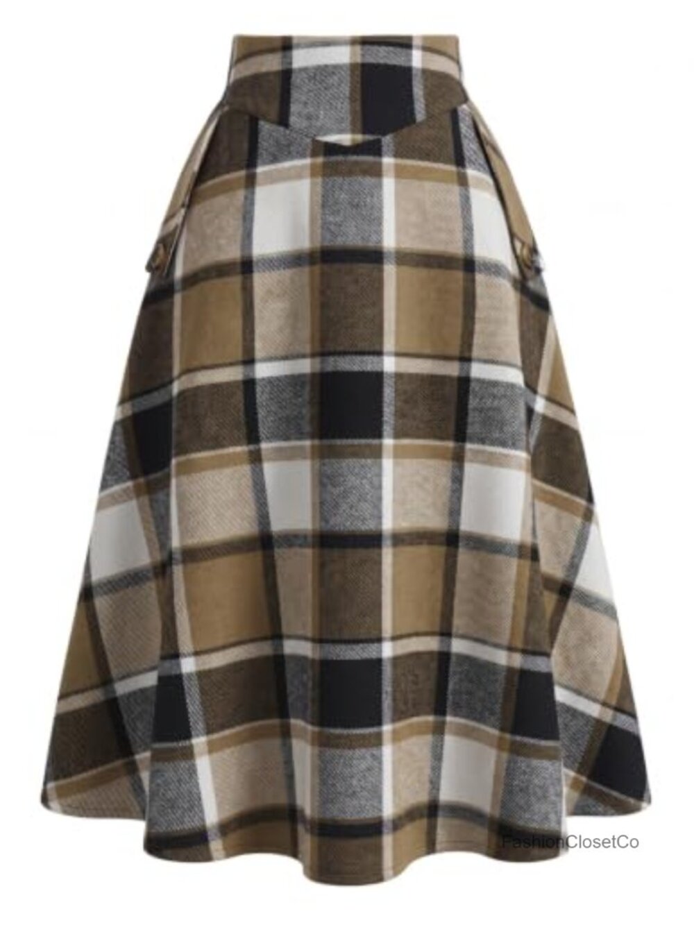 High Waisted Women Plaid Midi A-Line Fall Skirts with Pockets